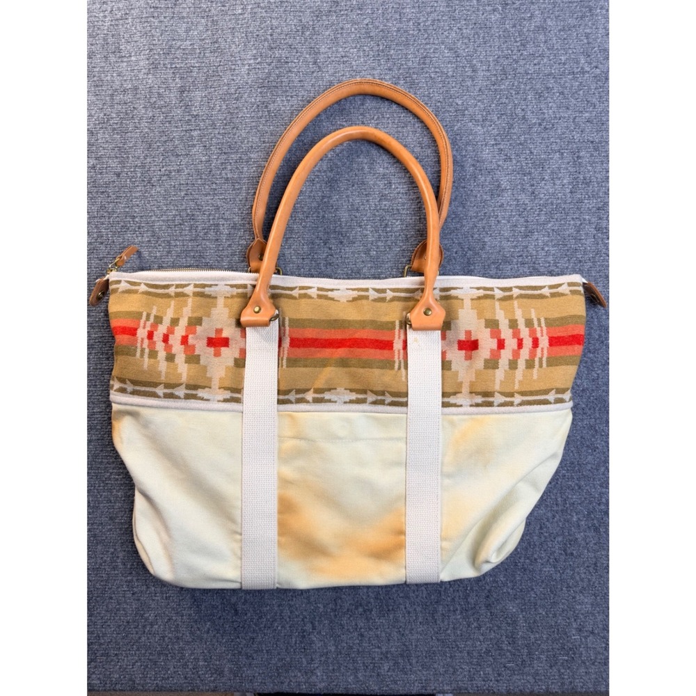 Pendleton Portland Collection Canvas Wool Tote Bag USA Made Stained NWT Tan - Picture 2 of 9